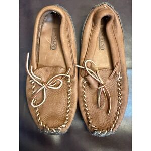LANDS END Driving Moccasins Loafers Ladies 8 M Rubber Bottomed Brown Slippers